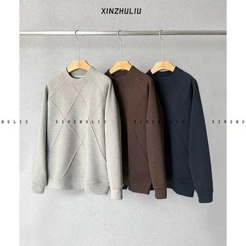 【冬季加绒加厚设计师结构插肩圆领卫衣】男士百搭圆领卫衣87345