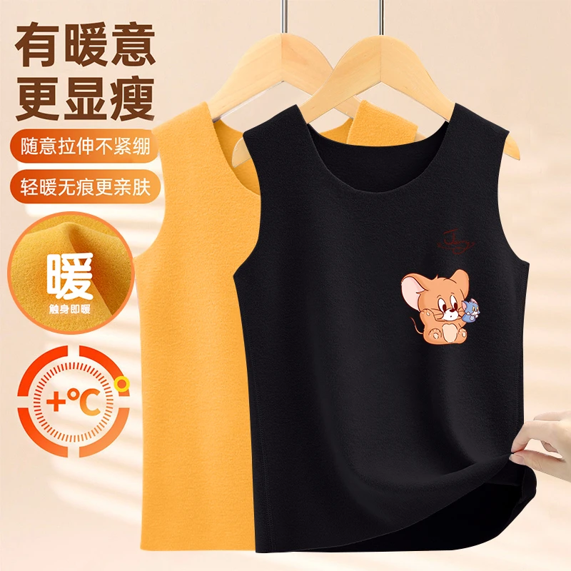儿童保暖背心无痕秋冬男女童无骨德绒打底中大童发热背心潮流爆款