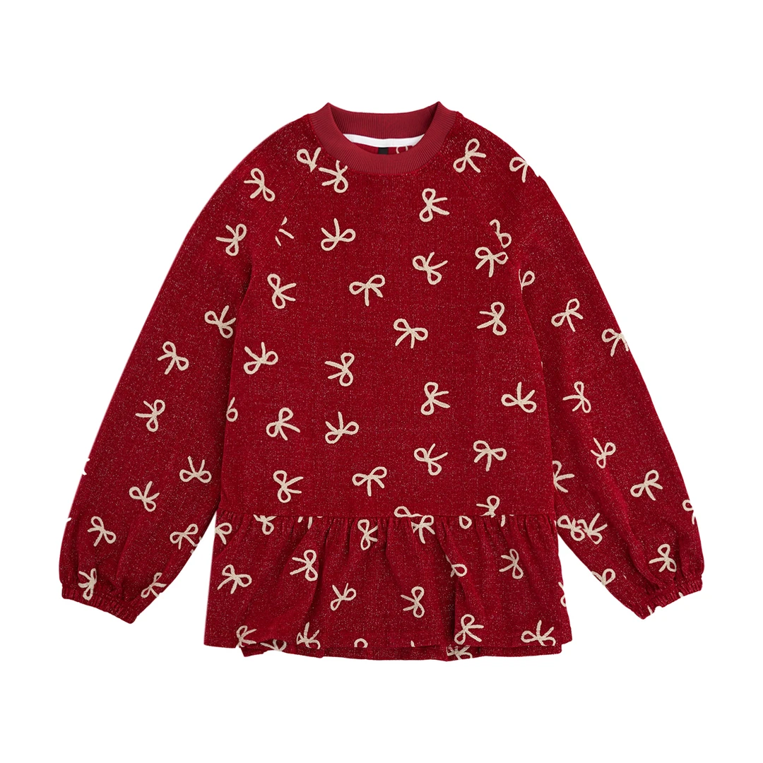 GGAHOLIDAY时尚复古宽松潮流休闲女士针织蝴蝶结红色卫衣-161118