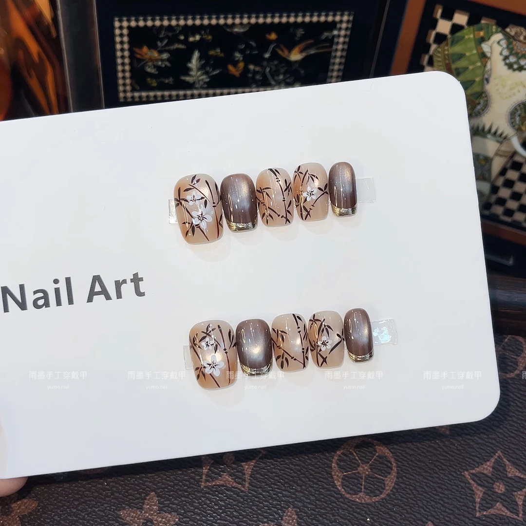 竹溪 秋冬新款显白纯手工穿戴甲猫眼设计可重复佩戴假指甲贴片ins