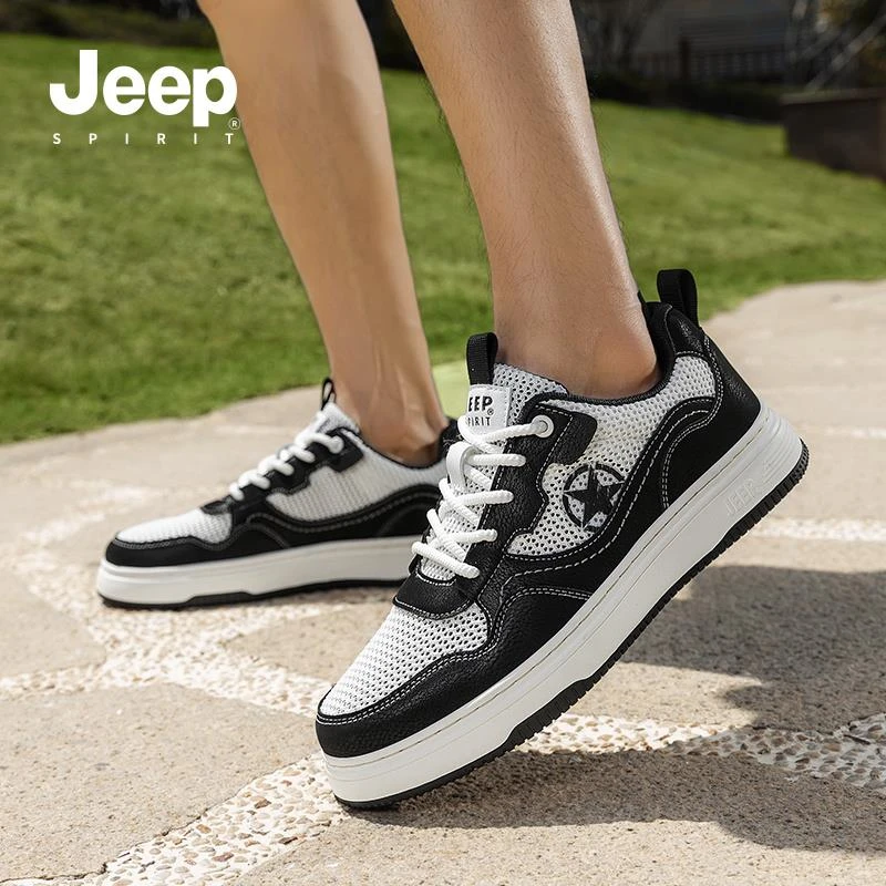 JEEPSPIRIT夏季透气休闲风低跟板鞋网面鞋男士时尚低帮运动鞋白鞋
