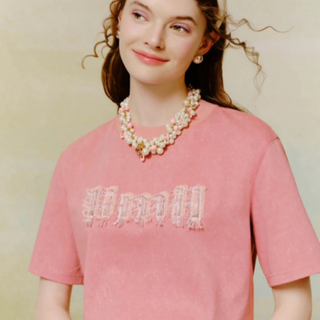 limil/丽米儿【高定秀场款】 棉质烫钻印花圆领短袖T恤 9300119