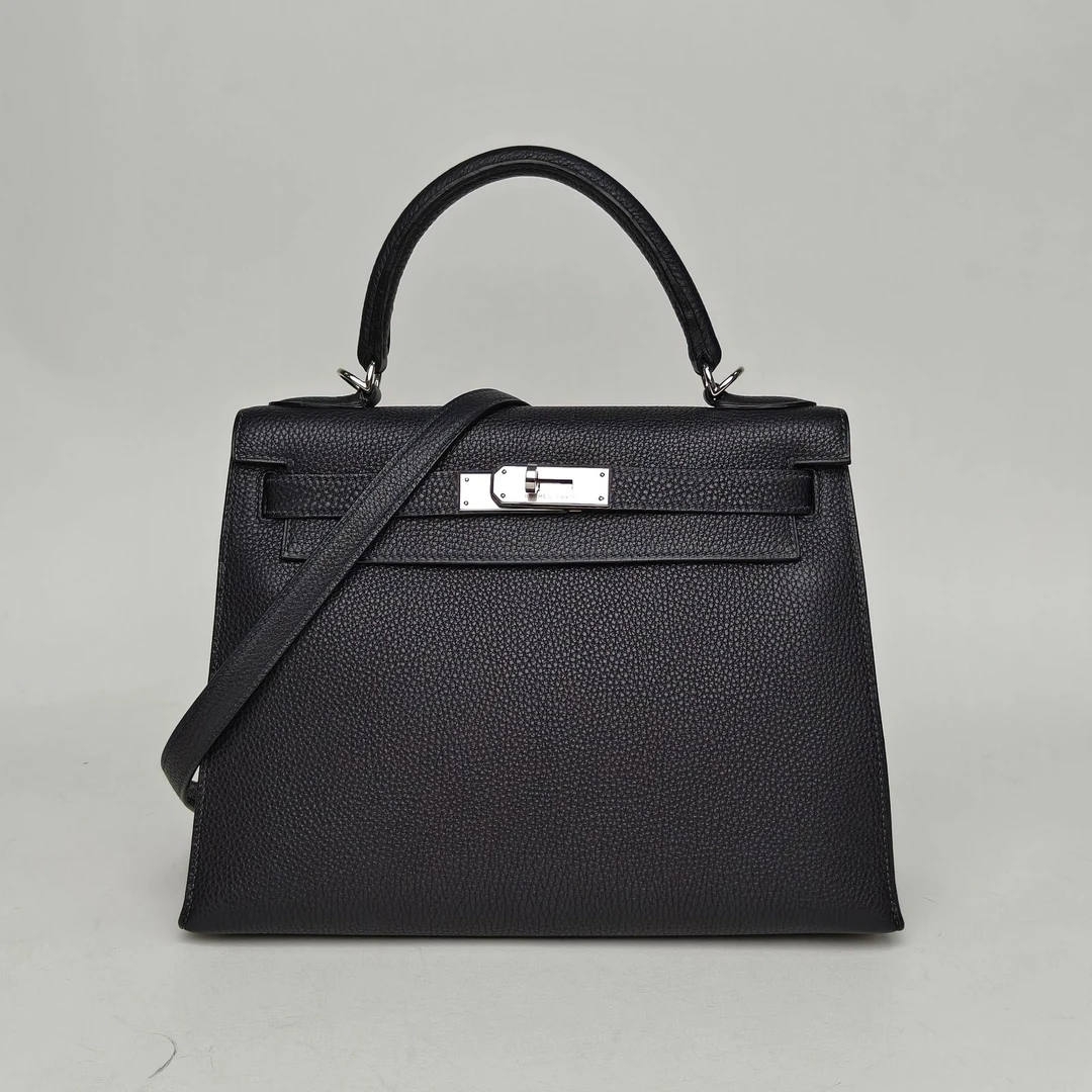 95新 Hermes/爱马仕 【双双】Kelly 28 89黑色 Togo皮 框I 银扣