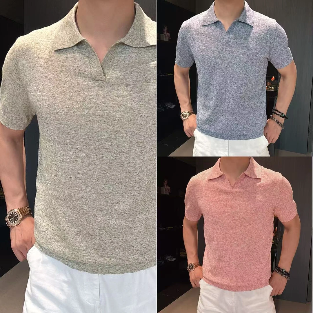 東•Dongzi 夏季新款男士POLO衫时尚潮流亚麻百搭短袖85226