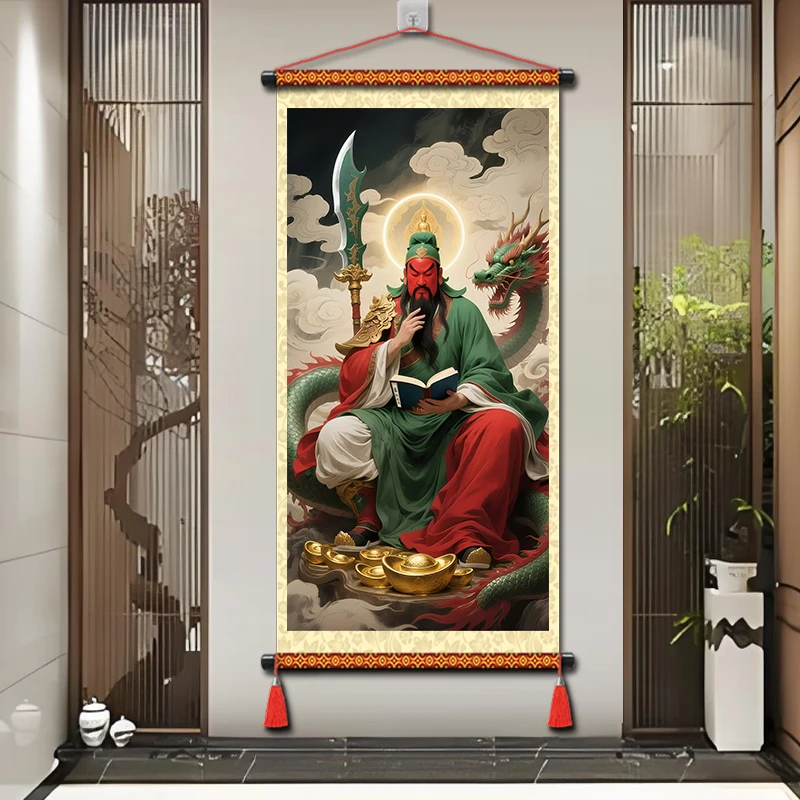 关公神像人物艺术挂画三国武圣关羽卷轴画客厅玄关书房高清装饰画