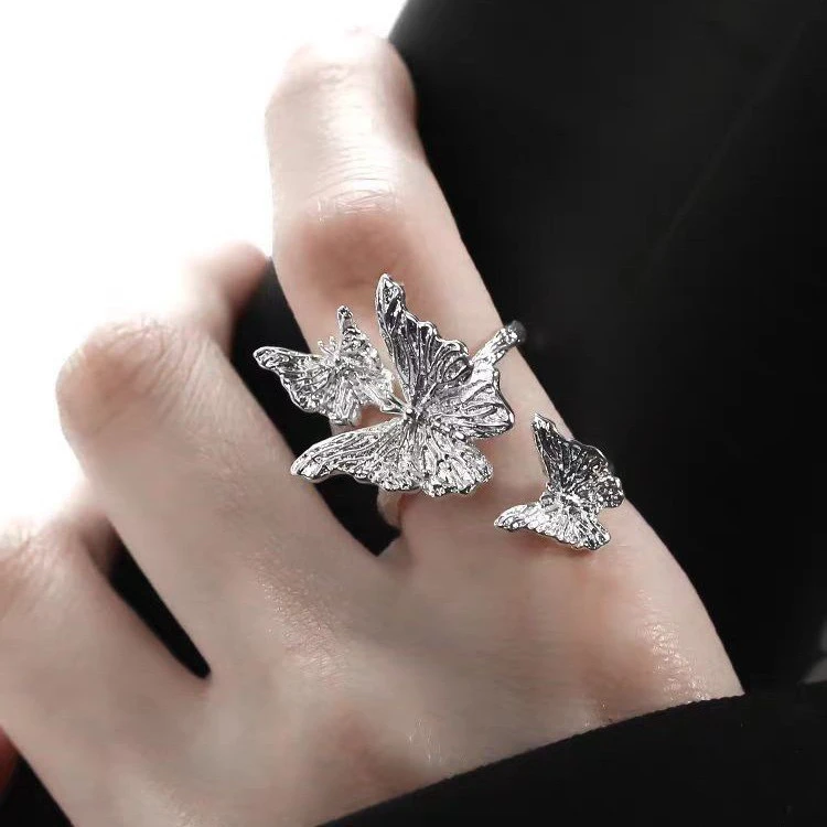 925银戒指 8-17港码立体三层蝴蝶缠绕戒指仙气小清新轻奢小众高级