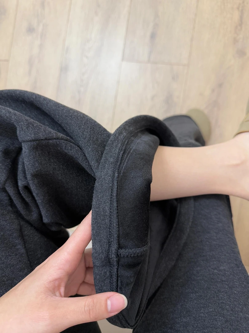 深灰色加绒可拆卸屁帘阔腿裤女冬季大码胖mm遮肉显瘦休闲直筒长裤