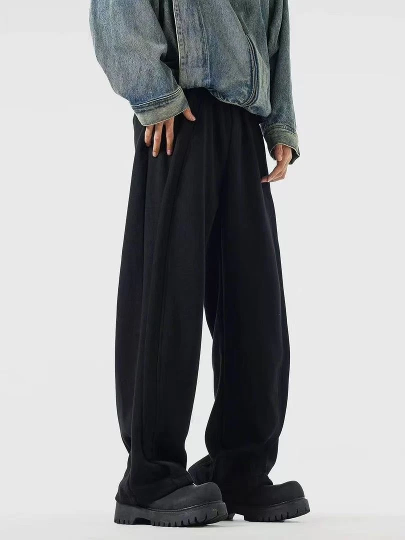 复古潮牌简约纯色直筒垂感运动卫裤男宽松百搭阔腿休闲裤-337