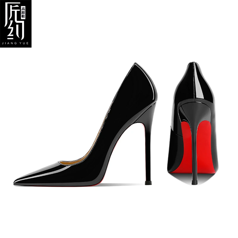 匠约25新款软皮黑色红底超高跟鞋女细跟尖头浅口性感御姐宴会单鞋