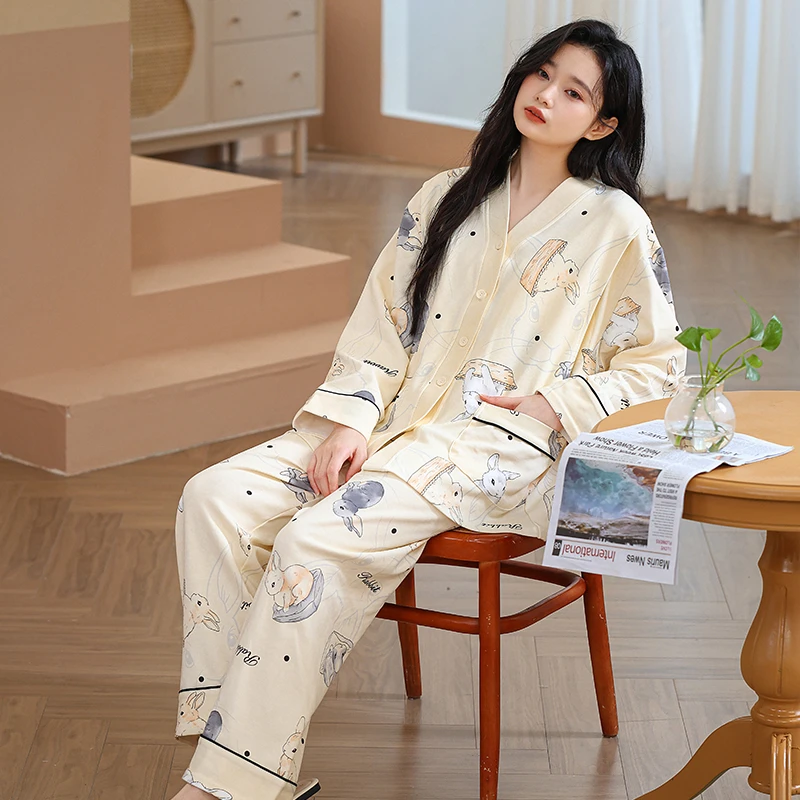 M【云感棉-带胸垫月子服】产前产后孕期哺乳期家居服吸汗透气