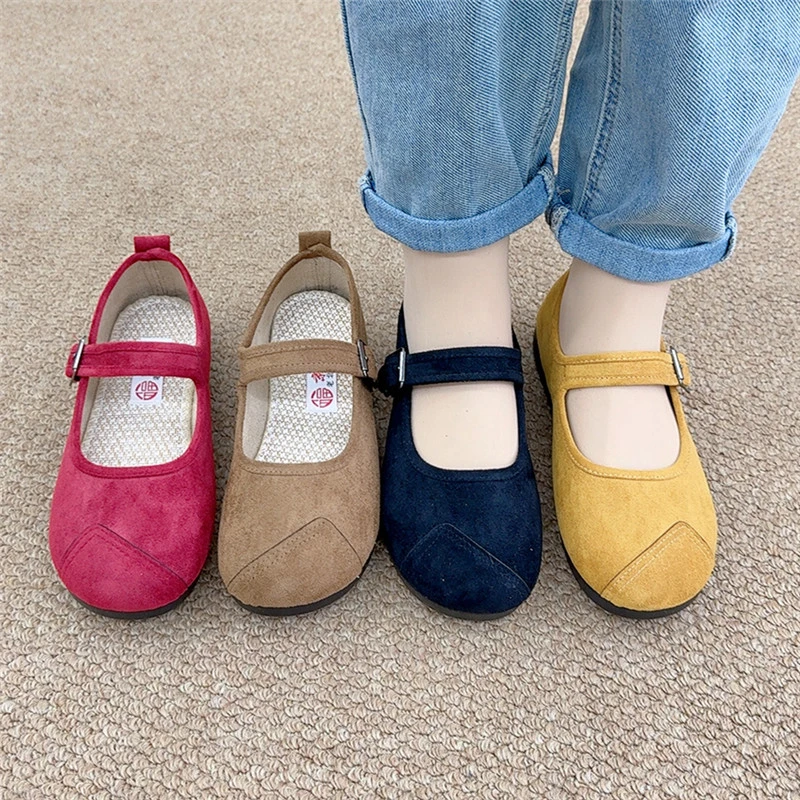 2025春夏爆款老北京女单鞋一字带多巴胺浅口女鞋舒适透气豆豆鞋女