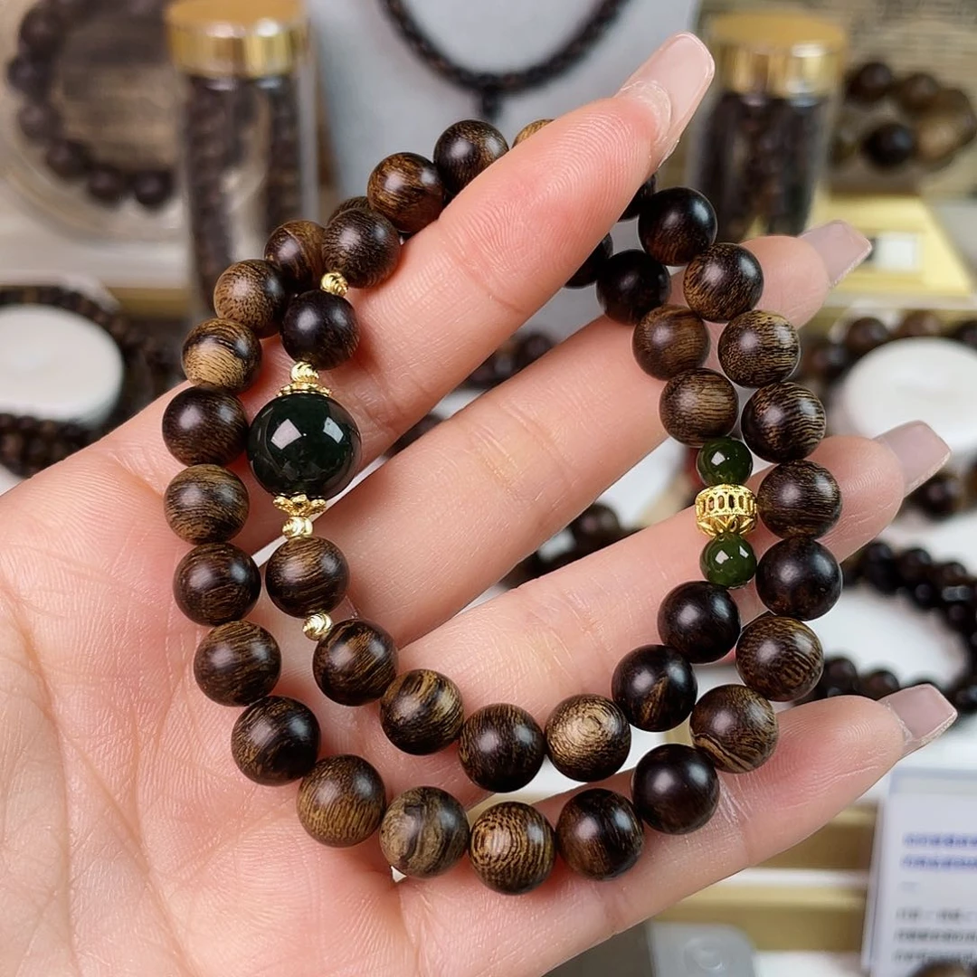 沉香手串越南芽庄老白棋玉化老料满瘤疤虎斑0.8