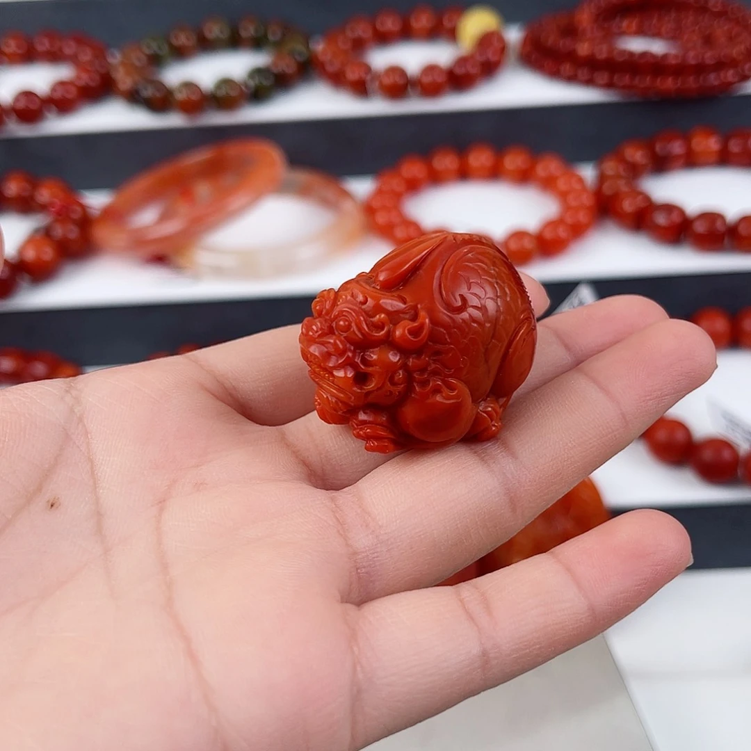 手串未镶嵌南红玛瑙C*歌瓦西锦红貔貅吊坠