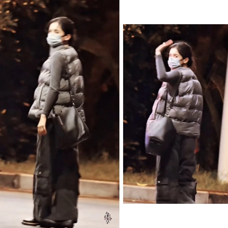 张婧仪明星同款秋冬外穿灰色立领羽绒马甲女百搭通勤纯色打底衫