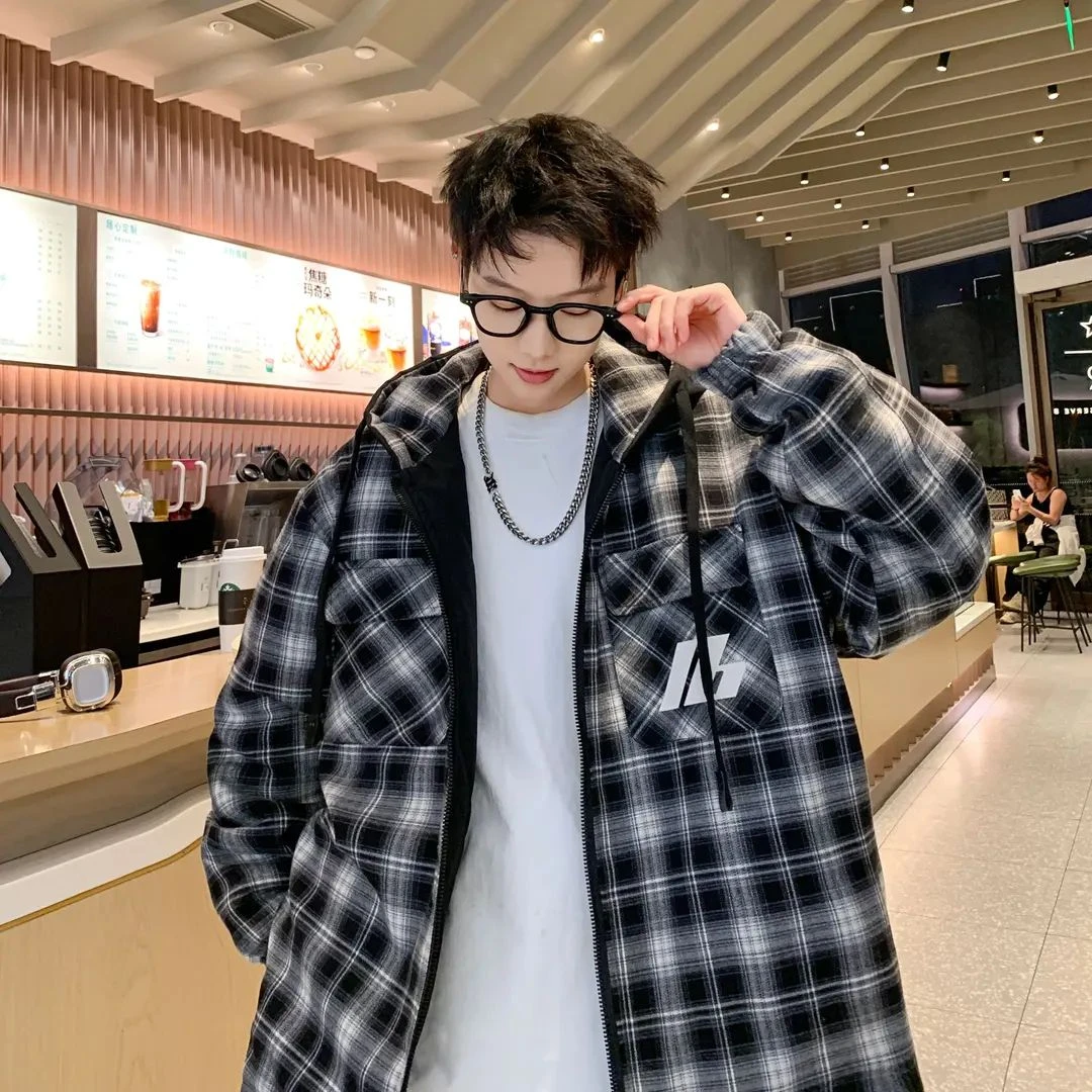 大童青少年学生拉链开衫港风时尚潮流双面格子外套春秋儿童