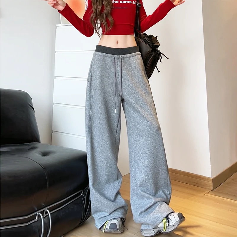 美式灰色运动裤女秋季宽松直筒2025新款健身休闲裤镰刀裤弯刀裤子