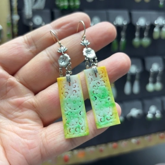 佛****翡翠银S925镶嵌耳饰