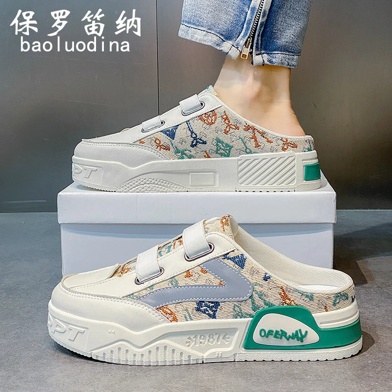 保罗笛纳半拖鞋男款夏季一脚蹬运动包头凉拖无后跟懒人休闲凉鞋子