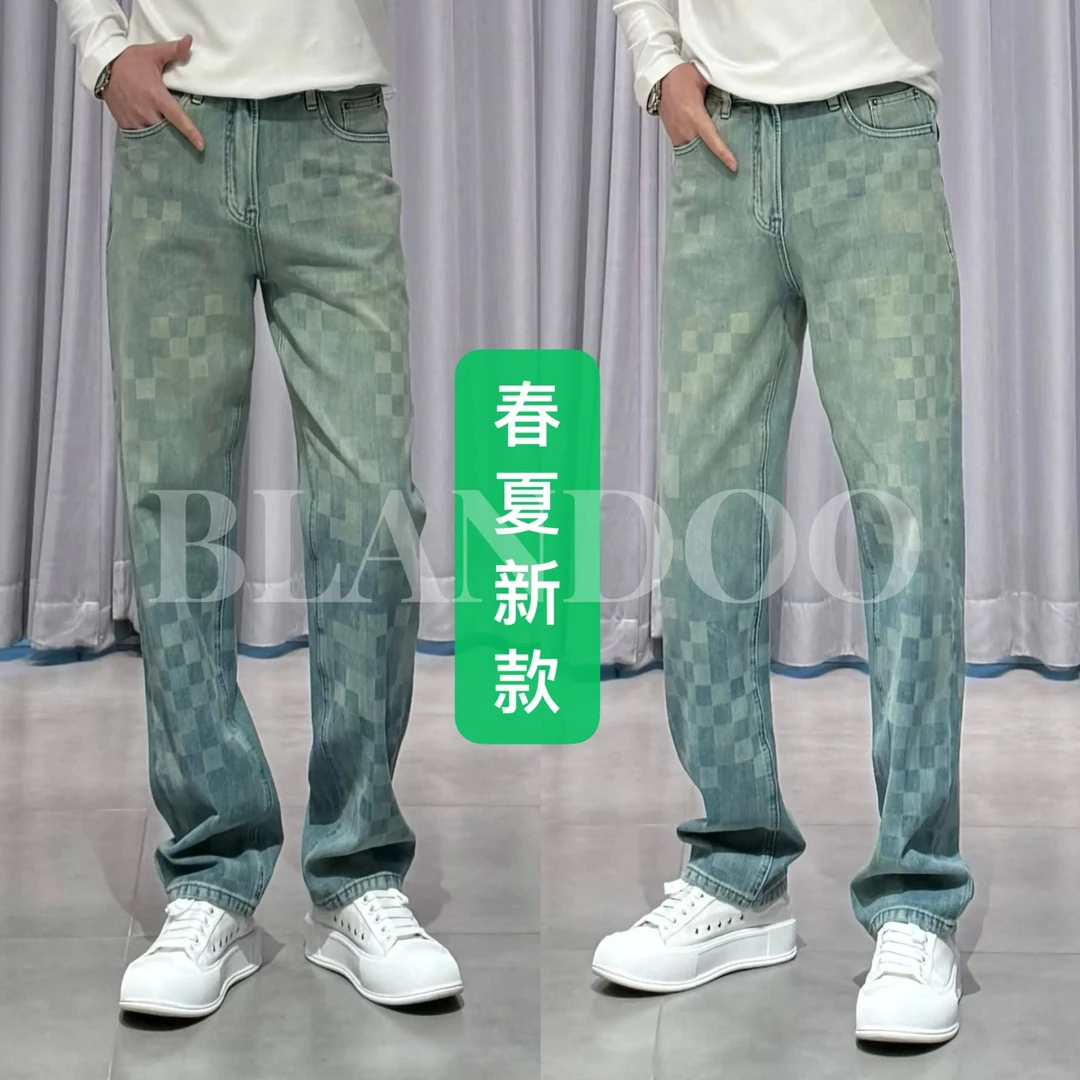 BLANDOO “福利款” 男士经典百搭舒适棋盘格牛仔裤512