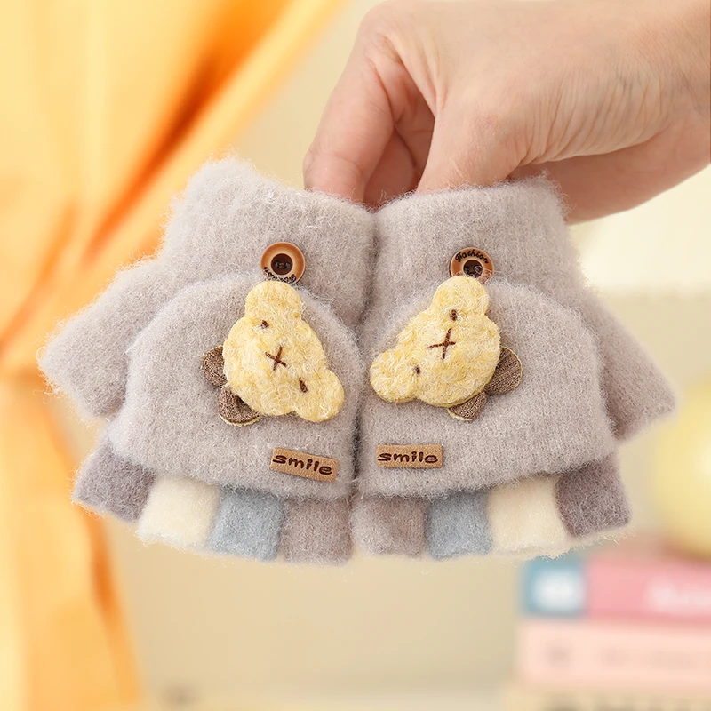 0一3岁儿童手套婴幼儿冬季保暖半指翻盖可爱卡通女童小孩宝宝女孩