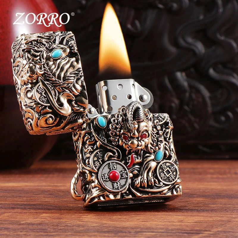 ZORRO 佐罗 重盔甲系列 可旋转天禄貔貅招财进宝煤油防风打火机