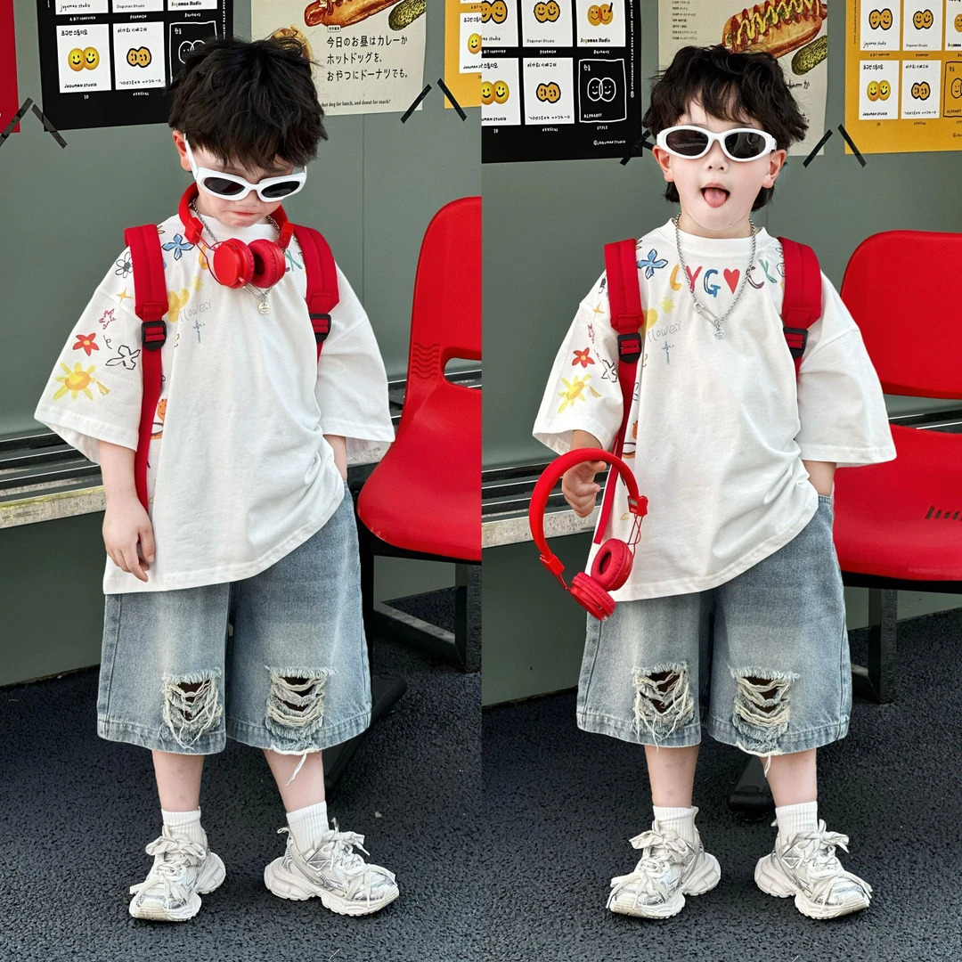 kb7281&82 |【这个夏天】夏季儿童韩版印花短袖裤子夏天当然穿花花～