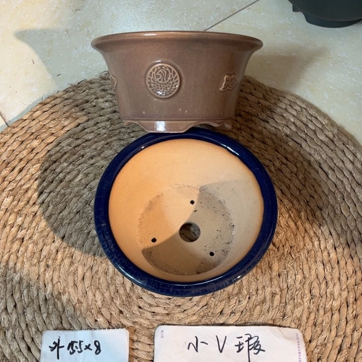 花盆紫砂  瑕疵高温釉盆两只