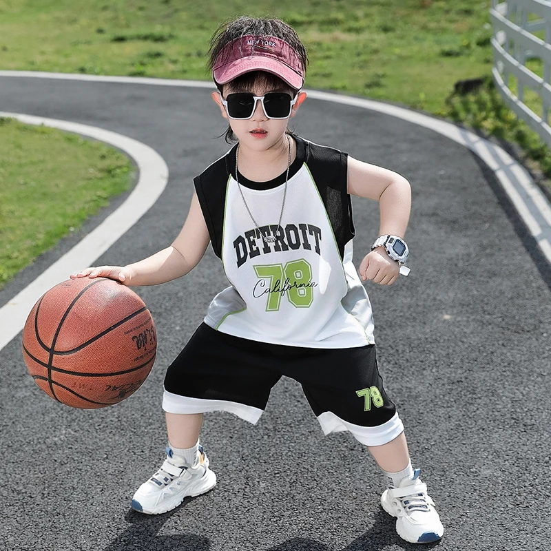 儿童装男童夏装篮球服套装2025新款洋气男宝宝运动背心短裤两件套