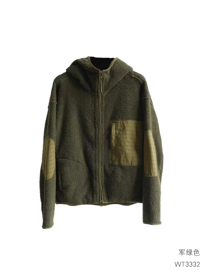 几见 绒面柔软连帽拼接户外羊羔绒外套WT3332