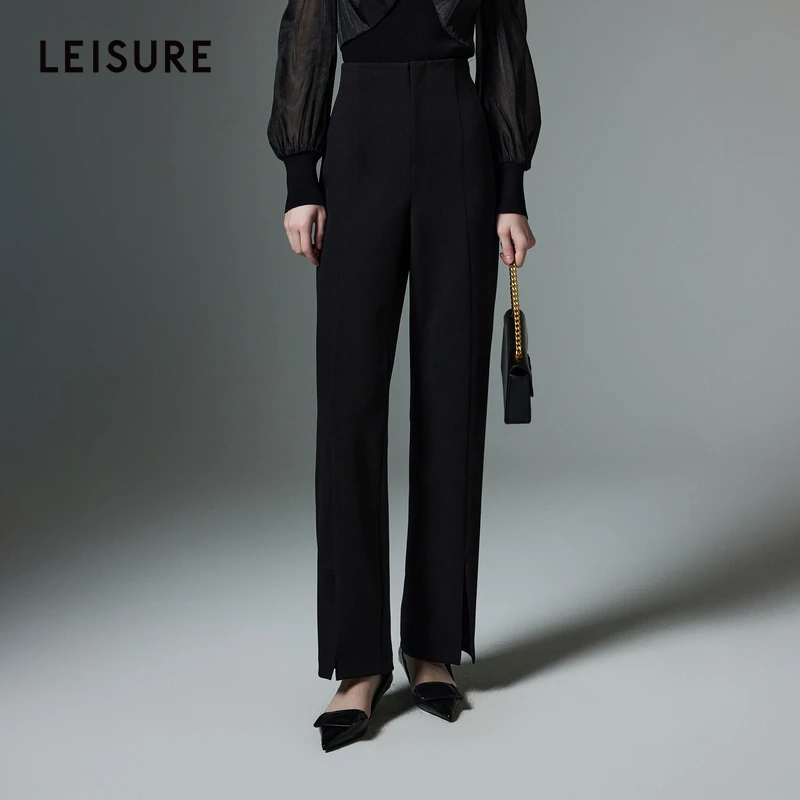 小云总专属LEISURE三彩丽雪垂顺极简肌理针织料休闲裤0381