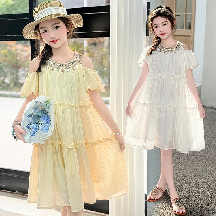 YeeHoO英氏【断码】女童夏装2025新款舒适连衣裙小女孩露肩公主女孩