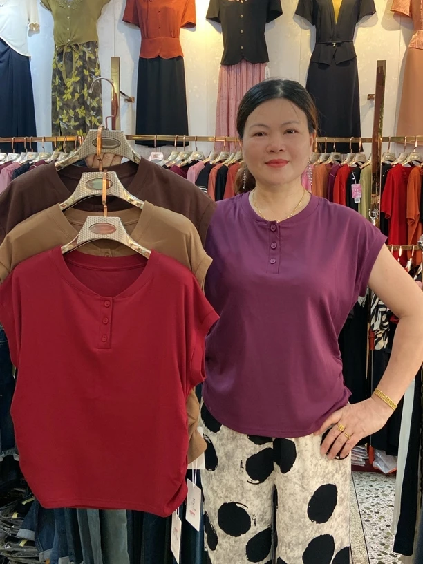 YF！7786#三粒扣圆领半袖简约棉T