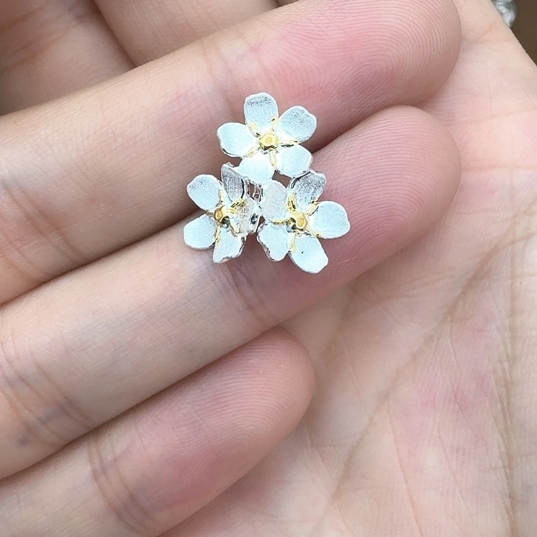 足银羽毛三朵花吊坠