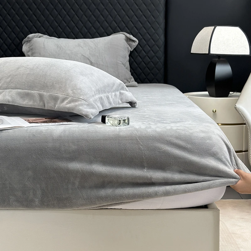 A类秋冬季保暖床笠加厚牛奶绒防滑加绒床单床罩席梦思床垫保护套