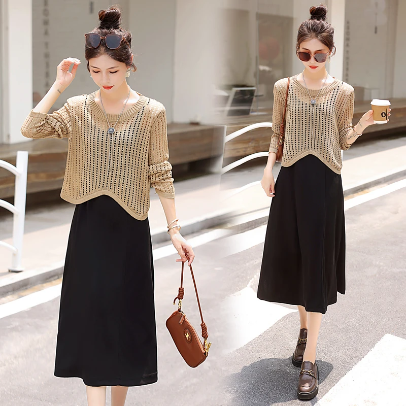 时尚显瘦减龄小外套连衣裙针织两件套2025夏季新款时尚针织套装裙