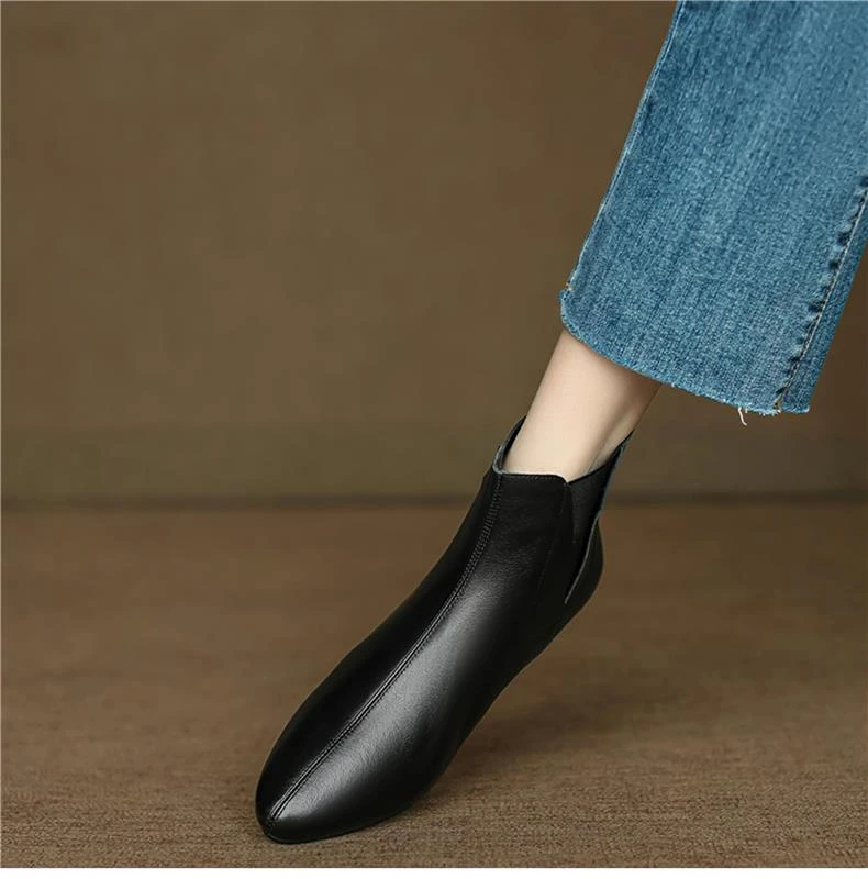 真皮复古英伦短筒切尔西靴女短靴2025新款秋冬季加绒女靴平底单靴