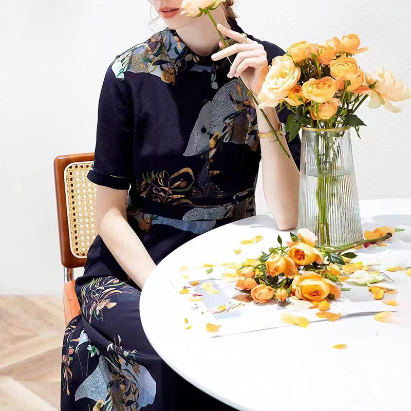 100%桑蚕丝连衣裙时尚超显瘦质轻约设计师百搭气质1080