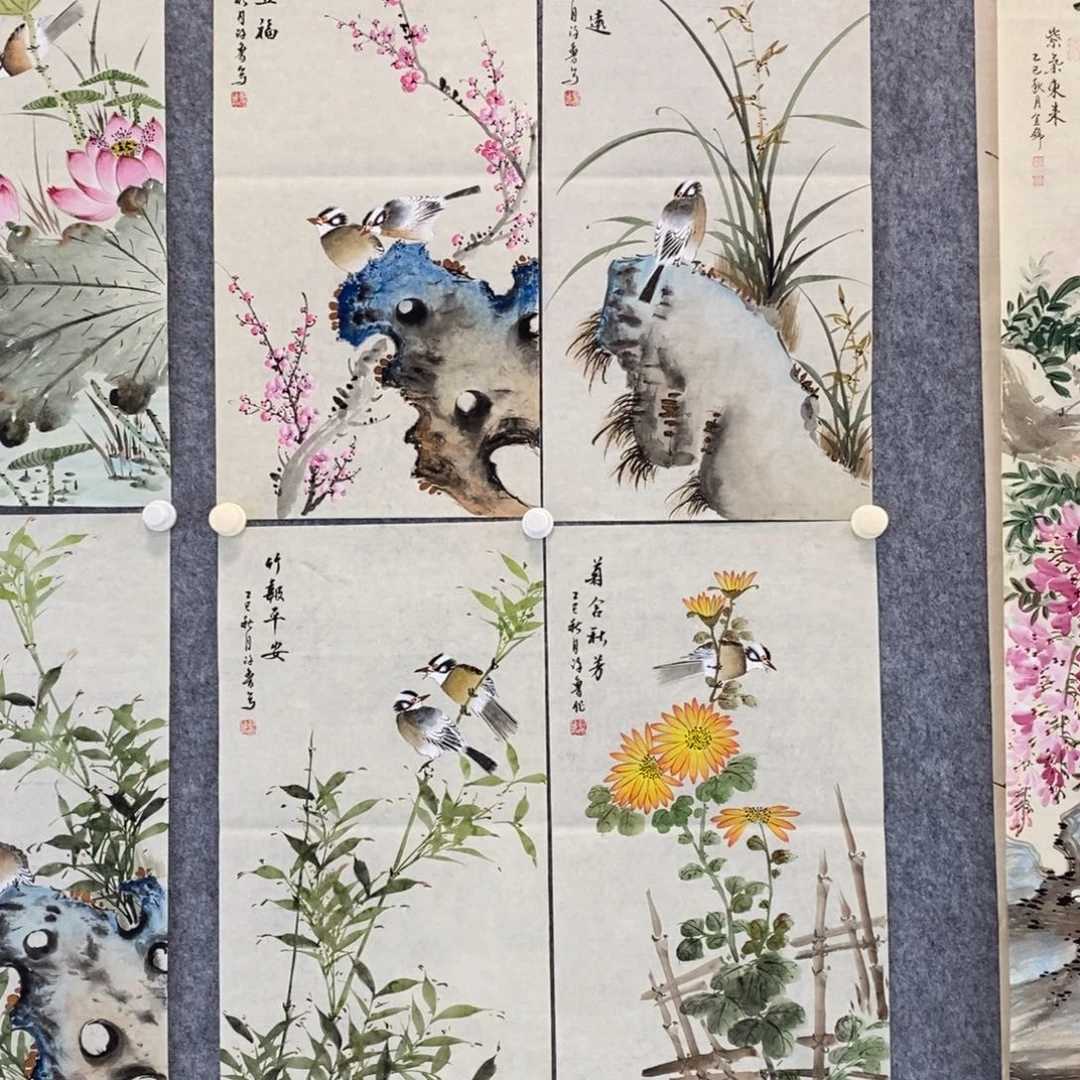 ༄***࿐国画梅兰竹菊四条屏作品