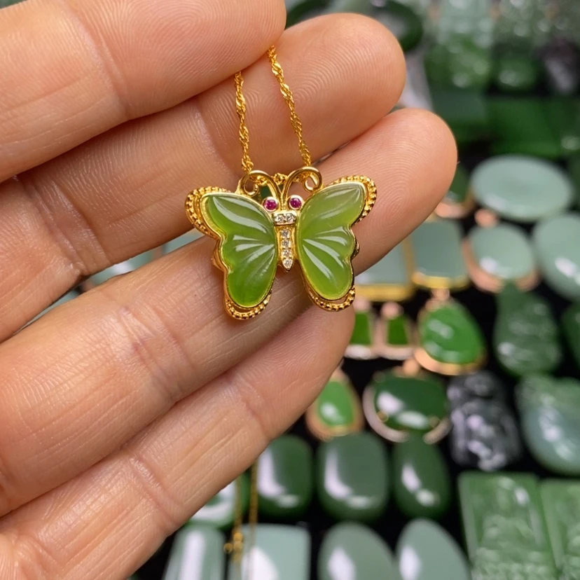 【闪购商品】和田玉（碧玉）女款吊坠银S925镶嵌