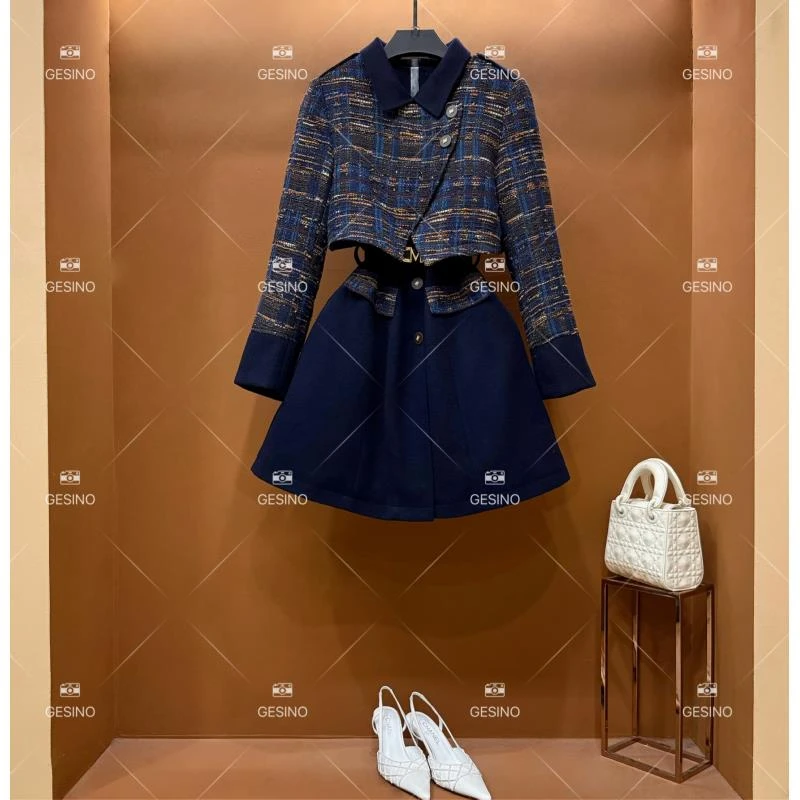 【露露】秋冬气质小香风时尚设计师外套牛仔蓝色复古QD-2025131