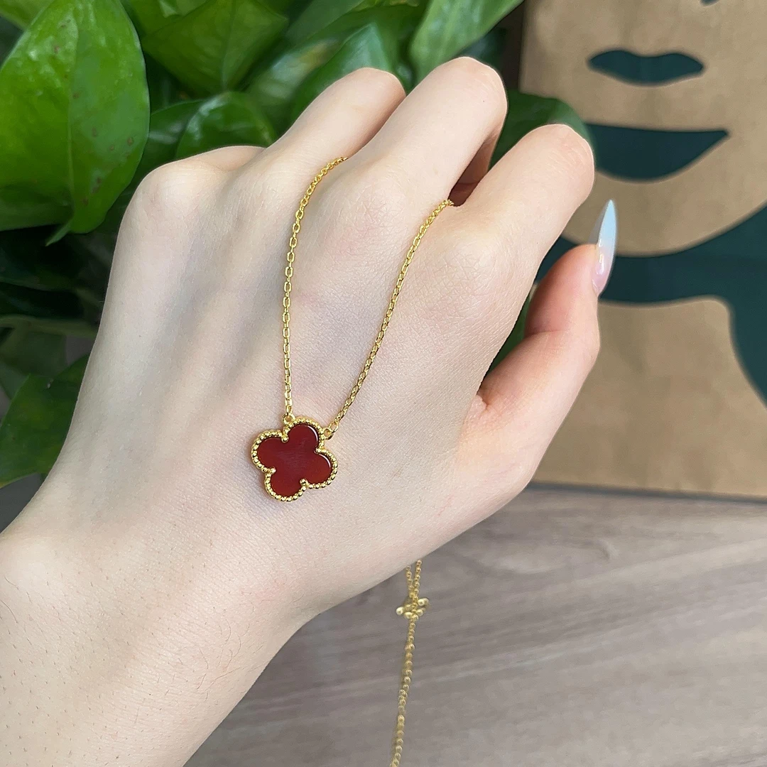 坠链均足银 足银镀金【红花套链】红色双面女轻奢