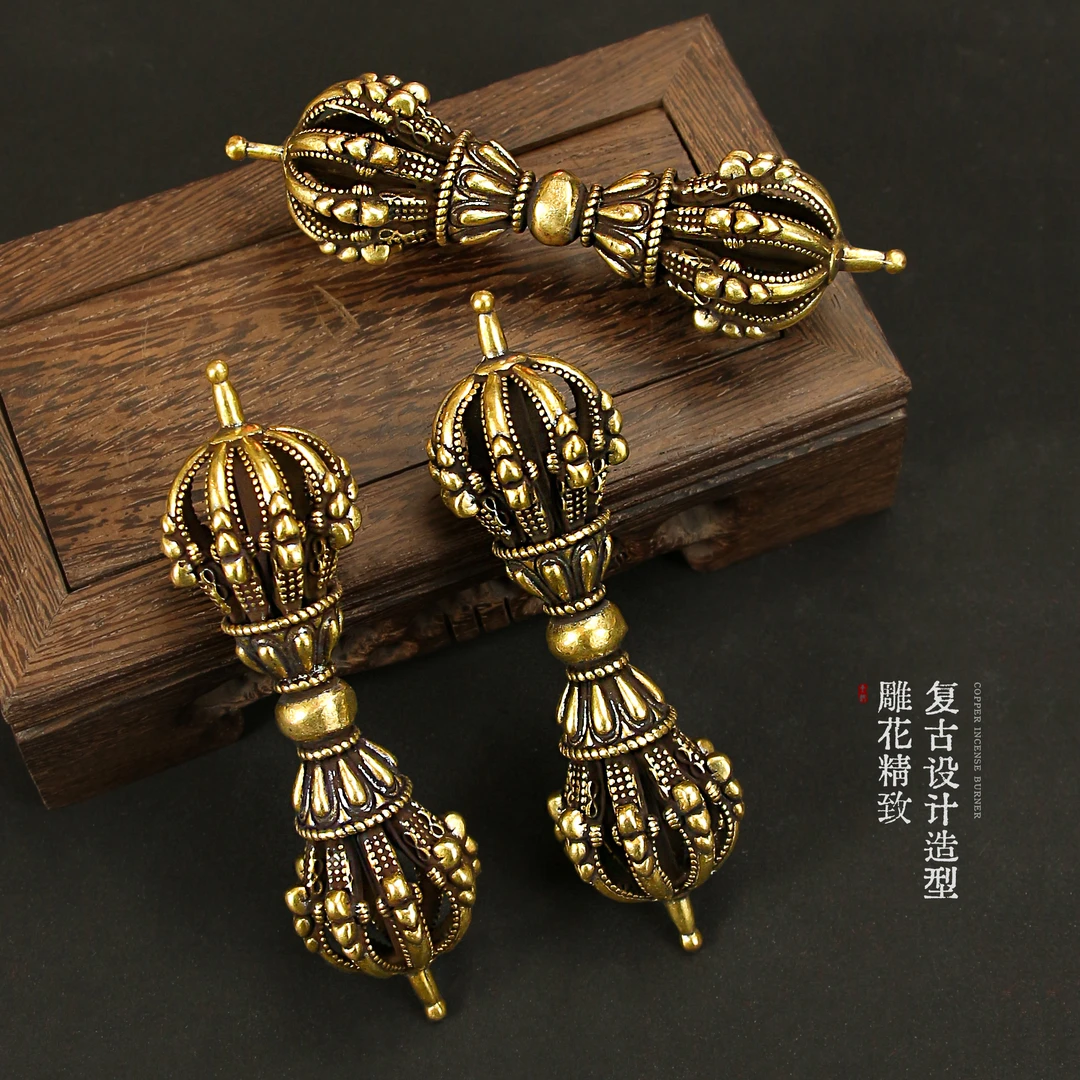 小号黄铜中式九股金刚杵宝杵手把件收藏便携式配饰仿古摆件高档