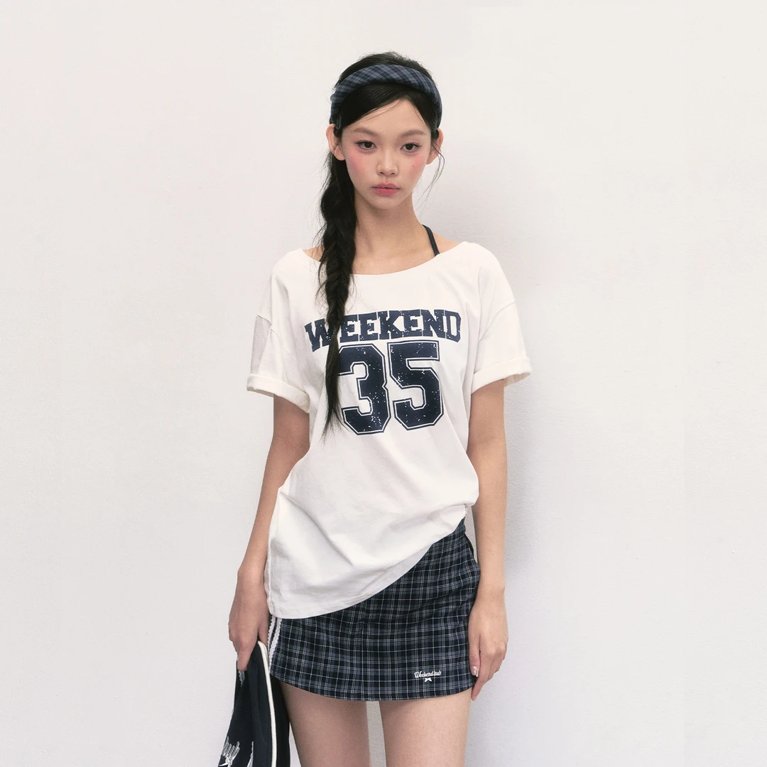 WEEKEND HUB挂绳短袖女t恤夏宽松2025新款法式独特设计感上衣学生
