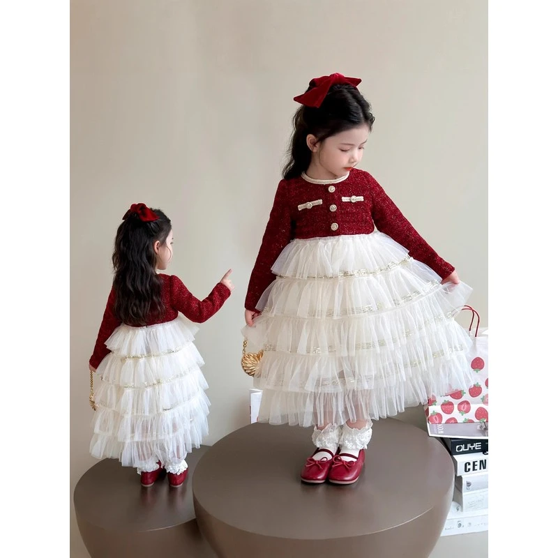 新疆西藏包邮女小童小香风连衣裙春秋款女宝宝时尚蛋糕裙秋装小女