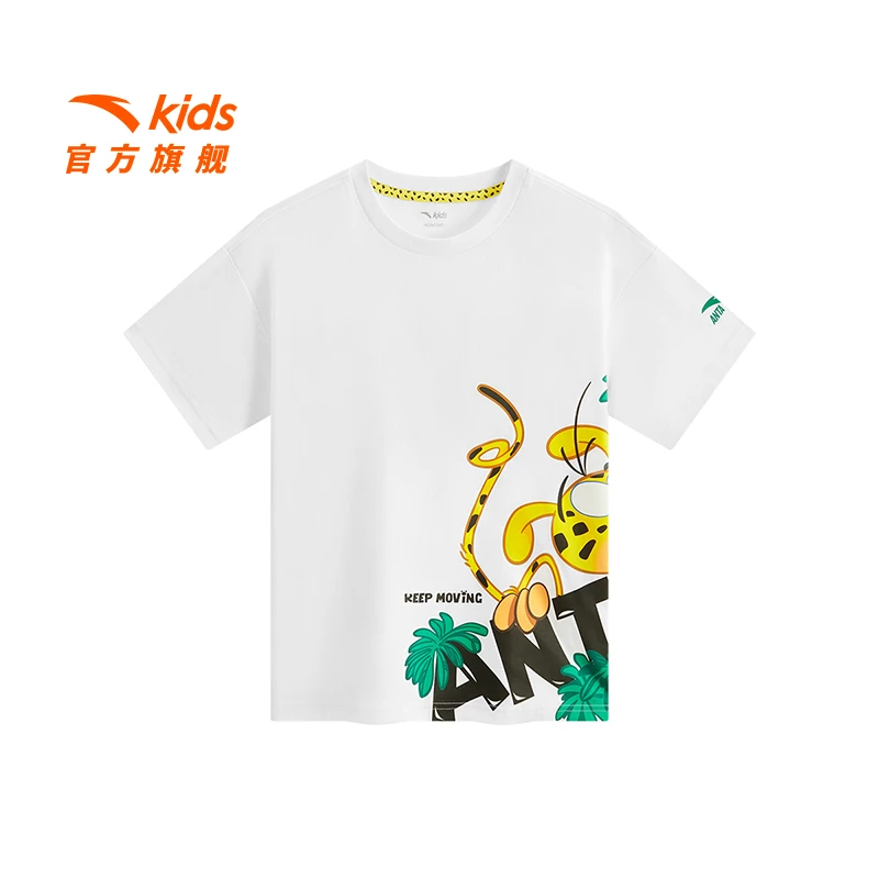 商场同款安踏儿童男大童针织短袖衫2025夏季透气亲肤圆领短袖潮