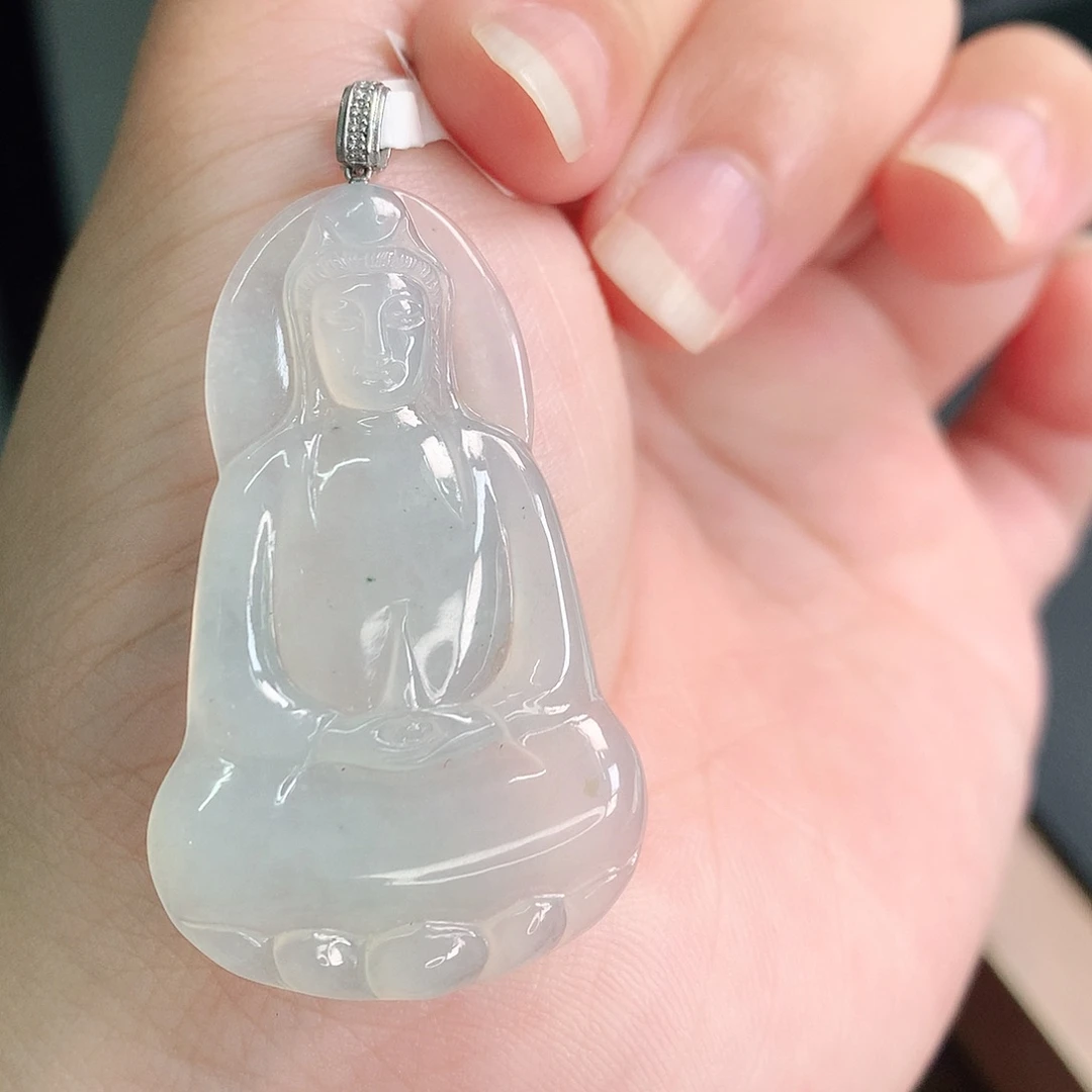 翡翠18K金镶嵌颈饰冰胶素衣观音42-25-5