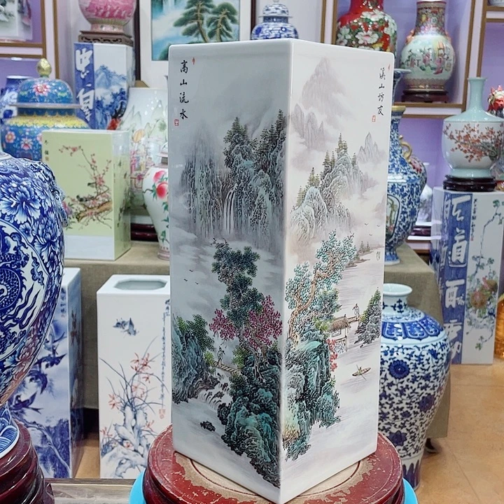 花瓶全手工粉彩四方镶器