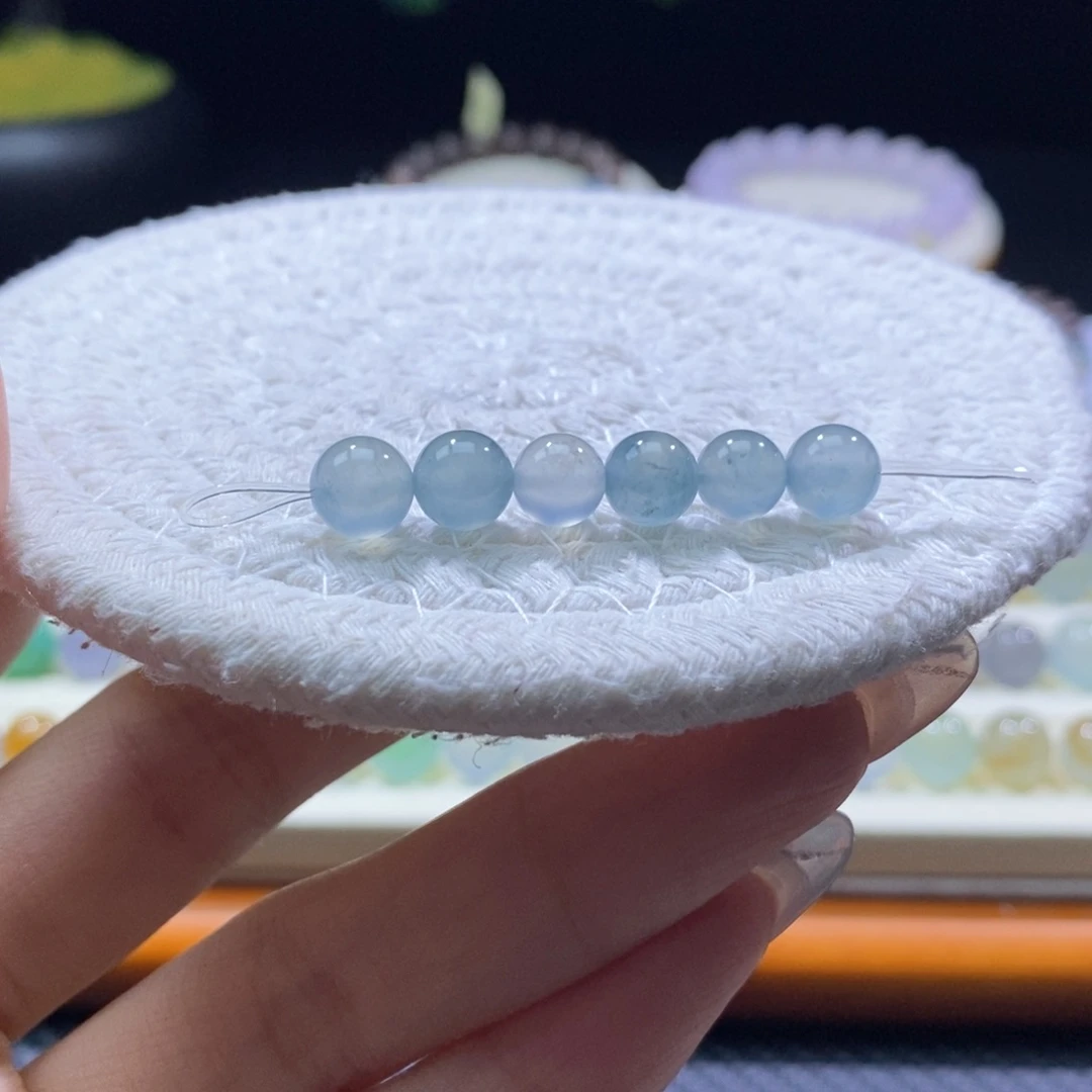 翡翠未镶嵌颈饰翡翠冰蓝圆珠7+mm多样性发一