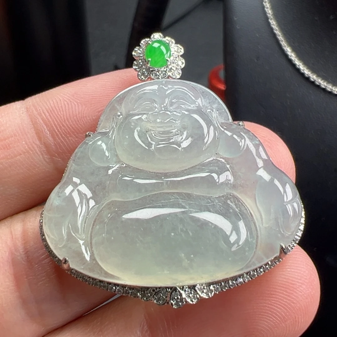 翡翠18K金镶嵌颈饰佛27.5