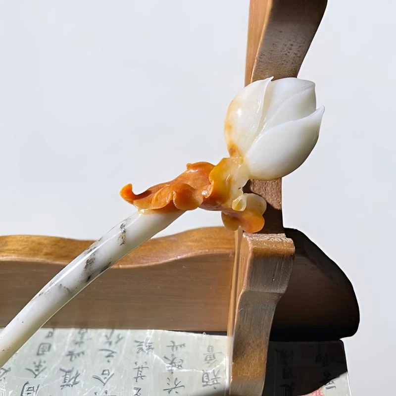 中国风花苞发簪简约新中式气质步摇汉服盘发簪子旗袍配饰木发簪